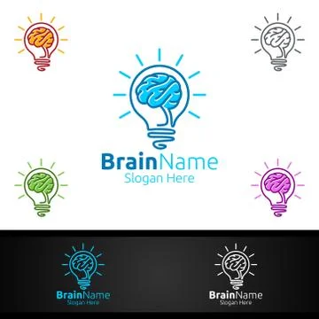 Idea Brain Technology Logo with Think Idea Concept Design Illustrazione stock