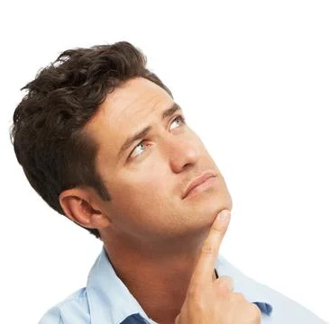 Idea, brainstorming and man in studio for solution, innovation or problem Stock Photos