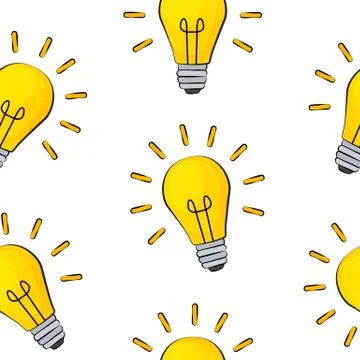 Idea Bulb Flat Design Icon Seamless Pattern Background.  Illustration Stock Illustration
