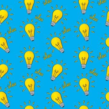 Idea Bulb Flat Design Icon Seamless Pattern Background.  Illustration Illustrazione stock