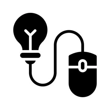 Idea bulb with mouse depicting concept icon of creative learning, easy to use Stock Illustration