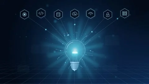 Idea Bulb Technology Animation Light Bulb with Technology Connections Stock Footage 347416095