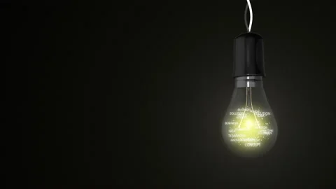 Idea Bulb on wire with Business Words Inside Stock Footage 94457566