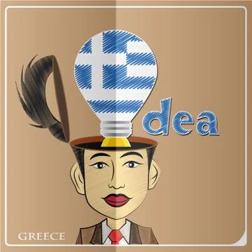 Idea bulb,made from the flag of Greece in  human head ,vector illustration Illustrazione stock