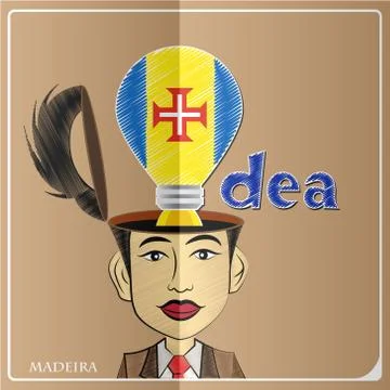 Idea bulb,made from the flag of Madeira in  human head ,vector illustration Stock Illustration