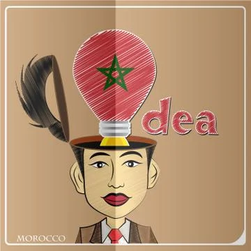Idea bulb,made from the flag of Morocco in  human head ,vector illustration Stock Illustration