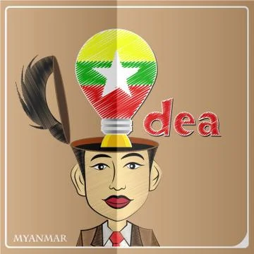Idea bulb,made from the flag of Myanmar in  human head ,vector illustration Stock Illustration