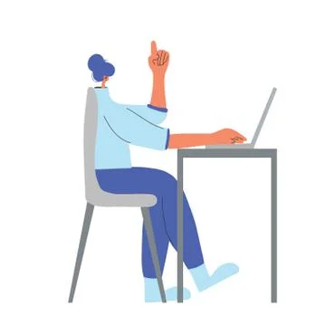 Idea. Character working on computer. Female person using laptop. Young woman  Stock Illustration