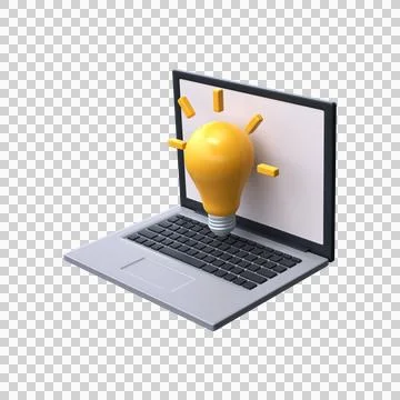 Idea concept, 3d light bulb on laptop monitor screen. Stock Illustration