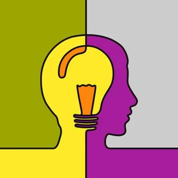 Idea concept. Black line forming a head silhouette with lightbulb. Vector. Stock Illustration