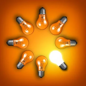 Idea concept with circle of light bulbs Stock Photos