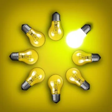 Idea concept with circle of light bulbs Stock Photos