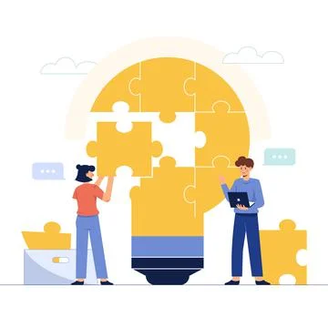 Idea concept to connect the jigsaw into the shape of a light bulb Stock Illustration