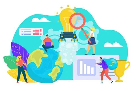 Idea concept, creativity and business solution vector illustration. Tiny people Stock Illustration