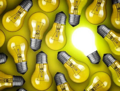 Idea concept with group of light bulbs Stock Photos