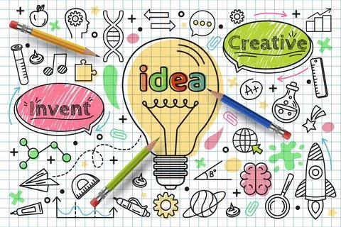 Idea concept. Icon doodle for school. Hand sketch. Science and education. E.. Stock Illustration