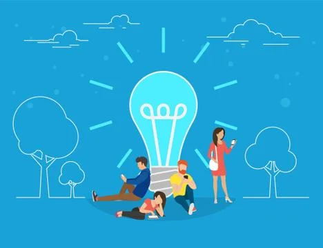 Idea concept illustration of two young people talking about new business idea Illustrazione stock