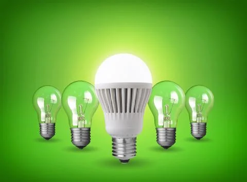 Idea concept with led bulb and tungsten bulbs Stock Photos