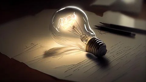 Idea concept with light bulb and pencils on paper. Stock Illustration