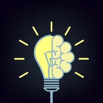 Idea concept. light bulb with brain. Symbol of creative idea. Vector illustra Stock Illustration
