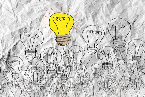 Idea concept light bulb on crumpled paper Stock Illustration