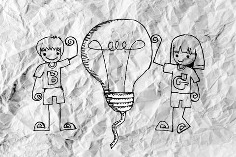 Idea concept light bulb on crumpled paper Illustrazione stock