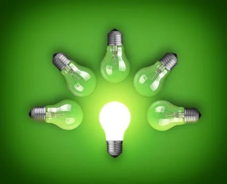 Idea concept with light bulbs and glowing bulb Stock Photos