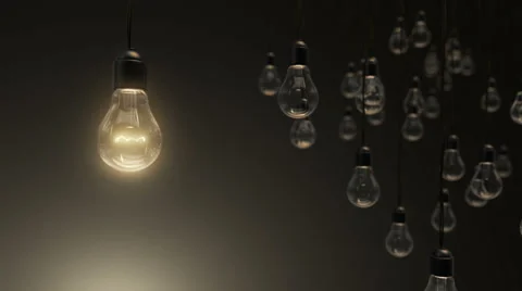 Idea concept with light bulbs on background Stock Footage