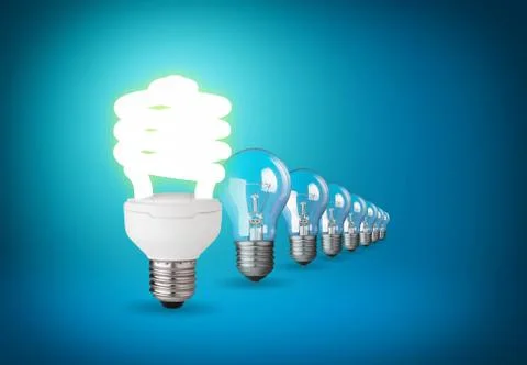 Idea concept with light bulbs on blue Stock Photos