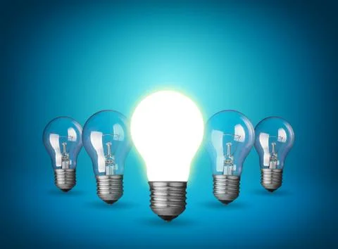Idea concept with light bulbs on blue background Stock Photos