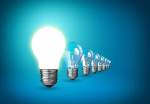 Idea concept with light bulbs on blue Stock Photos
