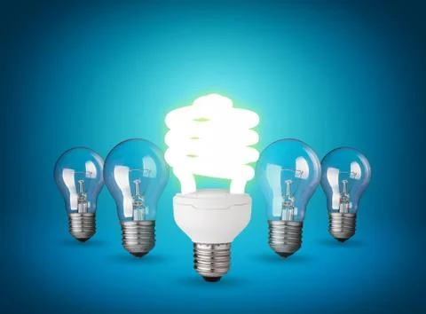 Idea concept with light bulbs on blue background Stock Photos