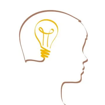 Idea concept with lightbulb and profile outline made of dashed line Stock-Illustration
