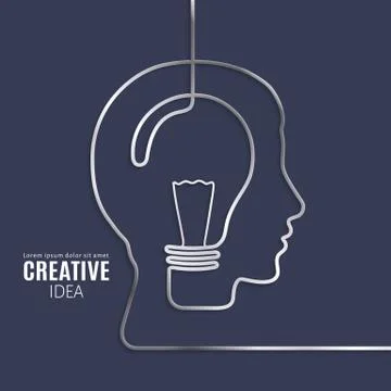 Idea concept. One line forming a head with lightbulb. Vector. Stock Illustration