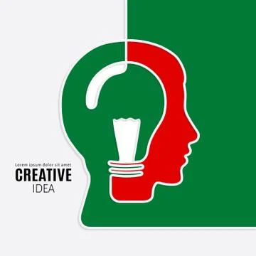 Idea concept. One line forming a head with lightbulb. Stock Illustration