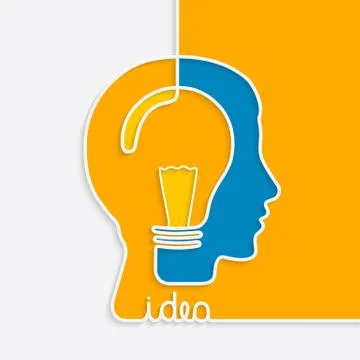 Idea concept. One line forming a head with lightbulb. Stock Illustration