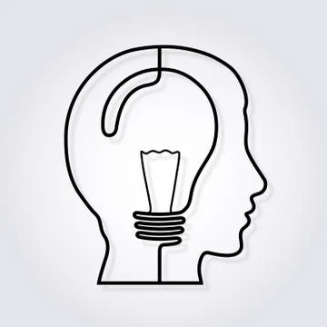 Idea concept. One line forming a head with lightbulb. Vector. Stock Illustration