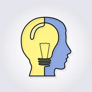 Idea concept. One line forming a head with lightbulb. Vector. Stock Illustration