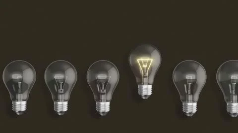 Idea concept with row of light bulbs and glowing bulb Stock Illustration