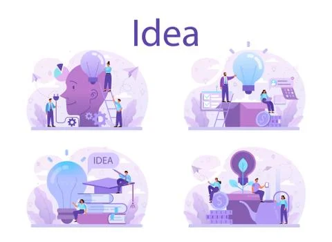 Idea concept set. Creative innovation and brainstorm. Solution generation Stock Illustration