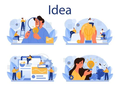 Idea concept set. Creative innovation or business solution generation. Stock Illustration