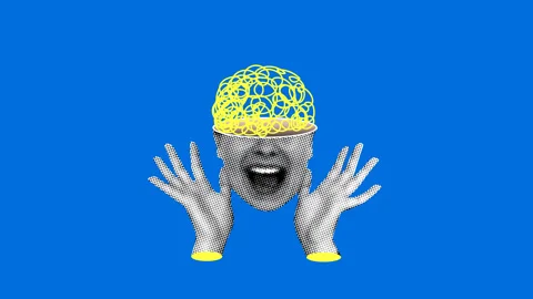 Idea concept. Shining brain inside womans head. Brainstorm. Emotion of surprise Stock Footage 328909273