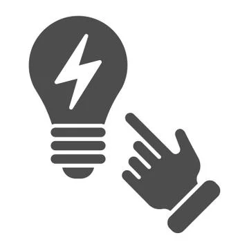 Idea concept solid icon. Light bulb and hand vector illustration isolated on Illustrazione stock