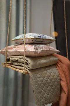 Idea for a cozy home decor using decorative pillows. Stock Photos