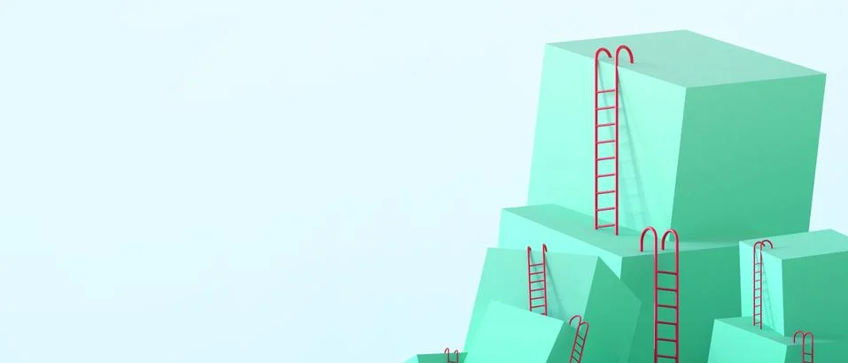 Idea Creative Efforts concept and Square geometric shape Green with Red Stair Stock Illustration