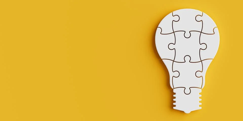Idea, Creativity and Problem Solving Concept.  White Puzzle Pieces Arranged.. 스톡 일러스트