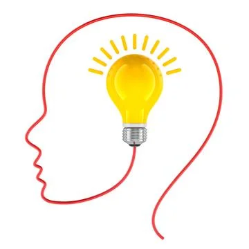 Idea, creativity and thinking, concept. Head outline with glowing light bul.. Illustrazione stock