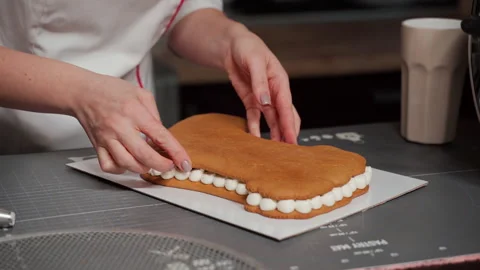 The idea of decorating a New Year's dessert Stock Footage 166827628