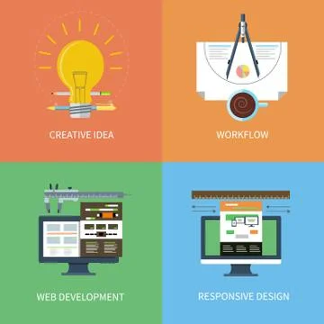Idea, design, web development, workflow icons set Stock Illustration