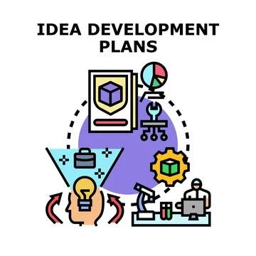 Idea developing process, planning design concept illustration Illustrazione stock